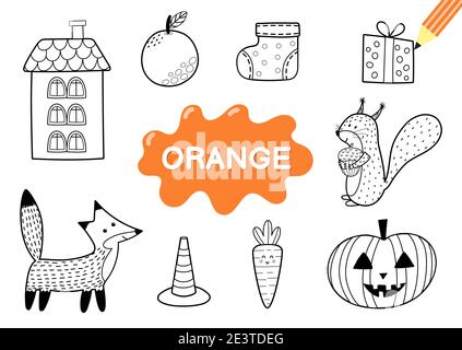 Color the elements in orange. Coloring page for kids. Educational material for school Stock Vector