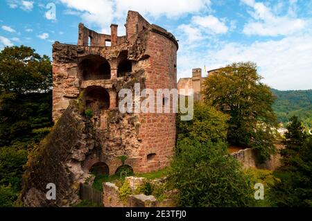 The exploded tower, or powder tower, of Schloss Heidelberg, Baden-Württemberg, Germany. September. Stock Photo