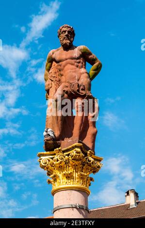 The statue of Hercules in the Marktplatz (market square) of Heidelberg, Baden-Württemberg, Germany. September. Stock Photo