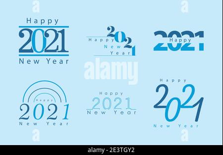bundle of six happy new year celebration letterings vector illustration design Stock Vector