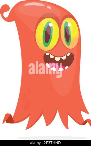 Cute cartoon flying monster with big eyes. Vector illustration of funny ghost character Stock Vector