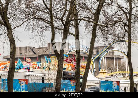 Hamburg, Germany. The Flakturm IV G-Tower, one of the Flak towers built by Adolf Hitler and the Nazi during World War Two. Mar 2018 Stock Photo