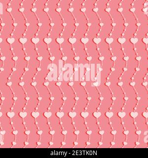 Seamless pattern with hearts on a string. Vector illustration, background for banner, greeting card to Valentines Day holiday Stock Vector
