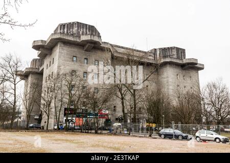 Hamburg, Germany. The Flakturm IV G-Tower, one of the Flak towers built by Adolf Hitler and the Nazi during World War Two. Mar 2018 Stock Photo