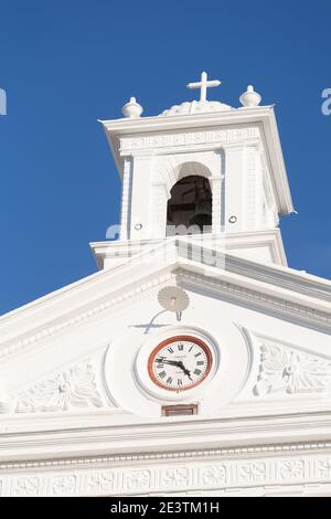 El Salvador Suchitto Iglesia Santa Lucia Suchitoto Church Clock and Steeple Stock Photo