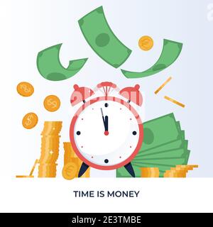 Time is money concept. Financial investments, income increase, budget management, savings account. Vector illustration in flat style Stock Vector