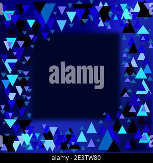 Triangles in different sizes and colors on a dark blue background. Abstract geometric background. Modern. Overlapping triangles. Square. Frame. Stock Vector