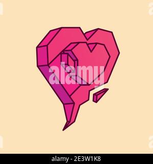 Vector comics 3D cartoon illustration of a heart. A purple speech bubble. Valentine's Day card. Stock Vector