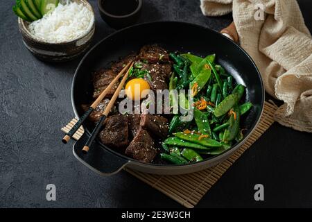 Homemade Barbecue Korean Beef Bulgogi, grilled beef steak with spicy sauce. Stock Photo