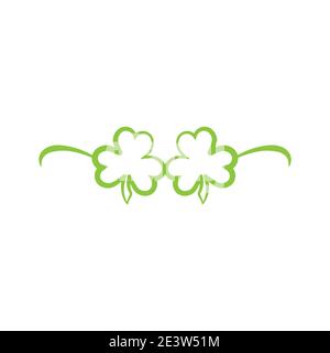 party glasses with irish clover. Green avatar with leaves. St Patrick avatar. Eco friendly. Isolated on white. Vector flat illustration. Stock Vector