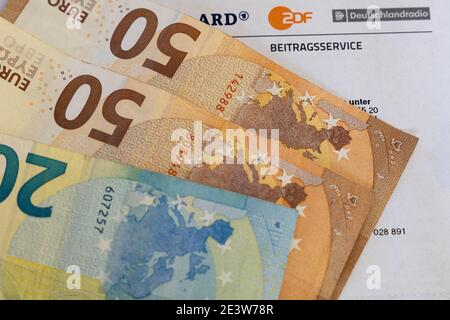 german broadcast fee form and euro notes Stock Photo - Alamy