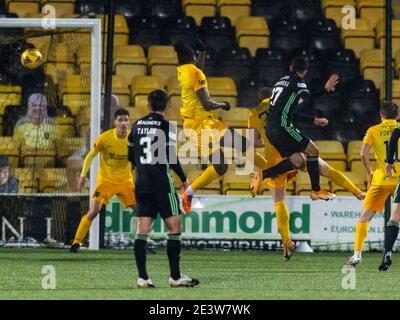 Livingston, West Lothian, UK. 20th January 2021; Tony Macaroni Arena, Livingston, West Lothian, Scotland; Scottish Premiership Football, Livingston versus Celtic; Mohamed Elyounoussi of Celtic scores equaliser to make it 1-1 in the 28th minute Credit: Action Plus Sports Images/Alamy Live News Stock Photo