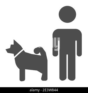 Man and dog solid icon, domestic animal concept, dog walking sign on white background, person walking pet icon in glyph style for mobile concept and Stock Vector