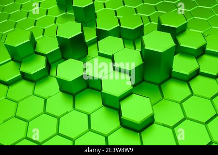 3d illustration of a green honeycomb . Pattern of simple geometric ...