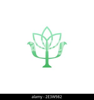 psychology blooming symbol. Green Greek letter Psi with lotus flower. Neuropsychology. psychologist logo isolated on white. Psychotherapy concept. Vec Stock Vector