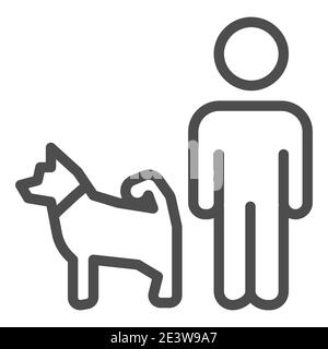 Man and dog line icon, domestic animal concept, dog walking sign on white background, person walking pet icon in outline style for mobile concept and Stock Vector