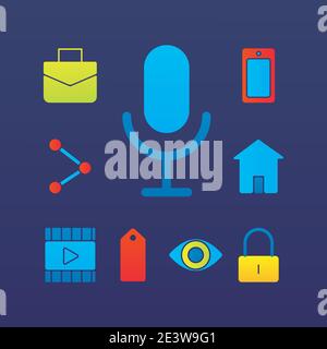 nine social media marketing set icons in blue background vector illustration design Stock Vector