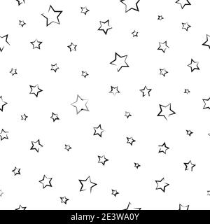 Seamless fairytale pattern with calligraphic and shabby stars on white background. Vector illustration. Magic fireworks. Star line pattern. Night sky Stock Vector