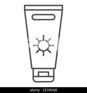 Sunblock cream thin line icon, Summer concept, Sunscreen sign on white background, sun protection cream icon in outline style for mobile concept and Stock Vector