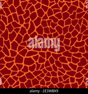 Giraffe skin color seamless pattern with fashion animal print for continuous replicate. Chaotic mosaic burgundy pieces on orange background. Wrapping Stock Photo