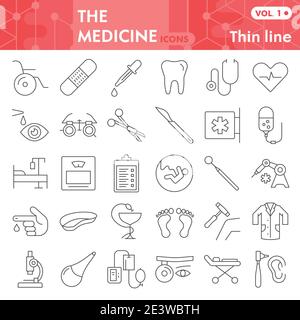 Medicine thin line icon set, Heath care symbols collection or sketches. Medical signs for web, linear style pictogram package isolated on white Stock Vector