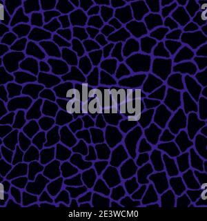Giraffe skin color seamless pattern with fashion animal print for continuous replicate. Chaotic mosaic black pieces on blue background. Wrapping paper Stock Photo