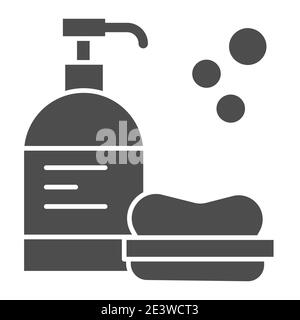 Licquid gel and soap solid icon, Personal hygiene concept, Hand soap and lotion sign on white background, bathing stuff icon set in glyph style for Stock Vector