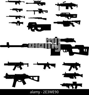 Weapon collection vector silhouette isolated Stock Vector