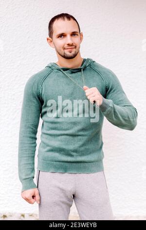 man wearing sweatshirt mockup  Stock Photo