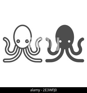 Octopus line and solid icon, aquatic animals concept, poulpe sign on white background, Octopus silhouette icon in outline style for mobile concept and Stock Vector