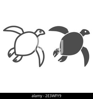 Sea turtle line and solid icon, ocean concept, tortoise animal sign on white background, silhouette of small sea turtle icon in outline style for Stock Vector