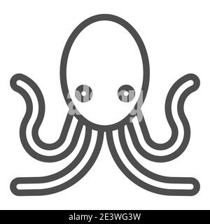 Octopus line icon, aquatic animals concept, poulpe sign on white background, Octopus silhouette icon in outline style for mobile concept and web Stock Vector