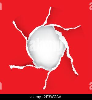 Red Ripped paper frame, hole.  lllustration of torn paper round frame. Template for expressive banner. Vector available Stock Vector