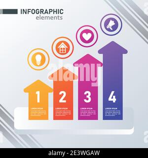 statistics infographics steps with numbers and arrows in gray background vector illustration design Stock Vector