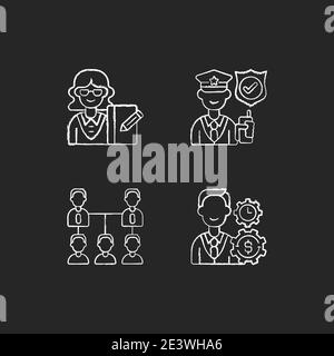 Corporation hierarchy chalk white icons set on black background Stock Vector