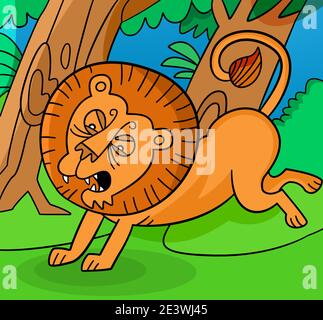 Lion cartoon vector clipart, angry lion jumping and roaring Stock Vector