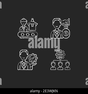 Company hierarchical structure chalk white icons set on black background Stock Vector