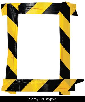 Yellow Black Caution Warning Barricade Tape Notice Sign Frame, Vertical Adhesive Sticker Background, Diagonal Hazard Stripes Signal Safety Attention Stock Photo
