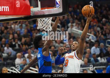 New York Knicks Guard RJ Barett attempt to make a layup at the Amway Center in Orlando Forida on Wednesday, October 30, 2019.  Photo Credit:  Marty Jean-Louis Stock Photo