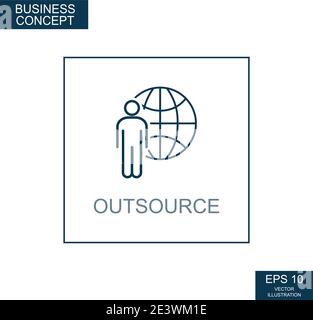 Business concept, web icon from thin lines. Outsource - Vector illustration Stock Vector