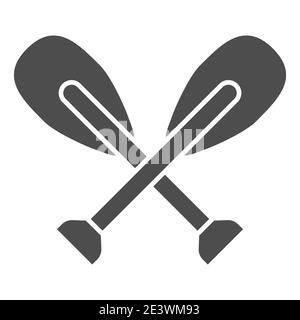 Wooden canoe paddle solid icon, nautical concept, Oars sign on white background, wo silhouette of crossed paddles icon in glyph style for mobile Stock Vector