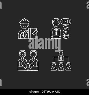Organization hierarchy chalk white icons set on black background Stock Vector