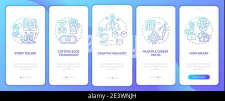 Game design industry benefits onboarding mobile app page screen with concepts Stock Vector