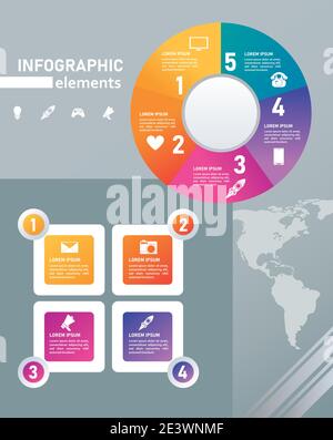 statistics infographics steps with circle and square in gray background vector illustration design Stock Vector