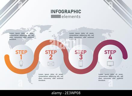 statistics infographics steps with earth maps in gray background vector illustration design Stock Vector