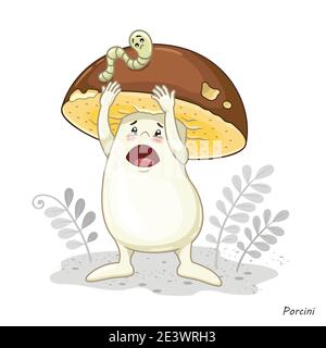 Vector set of mushroom isolated on white. Edible porcin. Print for childrens clothes Stock Vector