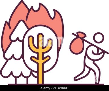 Problem of forest fires RGB color icon. Stock Vector