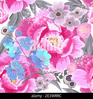 A seamless background with beautiful pink flowers. Peony buds. Vector illustration Stock Vector