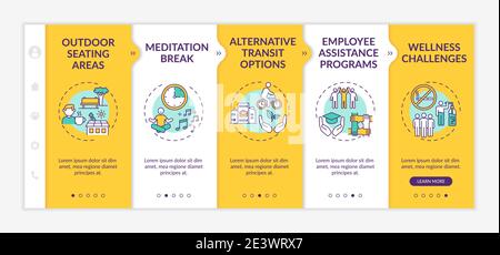 Corporate wellness practices onboarding vector template Stock Vector