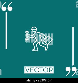 running repair man with wrench and kit vector icon Linear icon. Editable stroke line Stock Vector
